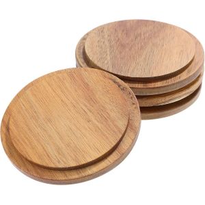Eryi-4pcs Couvercle En Bois Pour Tasse, Réutilisable En Bois D'acacia, Couvercle De Tasse Anti-Poussière Pour Verre, Mug, Thé, Café, Boissons, 9.1cm - Neuf