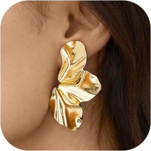 Kalhx-Boucle D'oreille Clip,Or Boucle D Oreille Clip Femme-Fleur Clips Oreilles Non Percées Grosse Boucle D'oreille Femme Hypoallergénique Pendante Faux Piercing Oreille - Neuf