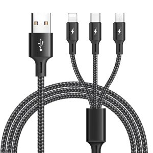 Senior-C&acirc;ble Usb Multi [1,2M], 3 En 1 C&acirc;ble De Charge Universel, C&acirc;ble De Charge Rapide, C&acirc;ble Usb En Nylon Avec Lightning/Type C/Micro Usb Pour Iphone 16/15/14/13/Android Galaxy/Huawei/Onep[L486] - Neuf