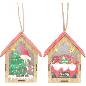 No&euml;l DecorationWooden De No&euml;l Lumineux Maisons De L'Arbre De No&euml;l De La Maison De La Bougie Lanterne D&eacute;corative Maisons De Vacances Multicolor2Pcs - Neuf