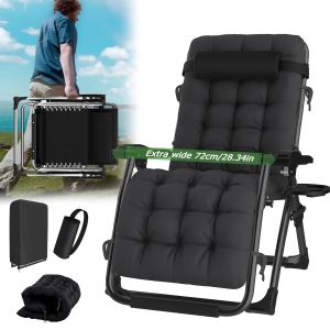 Fauteuil Inclinable Z&eacute;ro Graisse Extra Large 72cm/28pouces Pliant Pour Patio Ext&eacute;rieur Avec Coussin Amovible Et Appui-T&ecirc;te, Chaise De Bronzage Portable Avec Porte-Gobelet, Chaises Inclinables De Patio Pour Plage Bord De Piscine, Balcon - Neuf