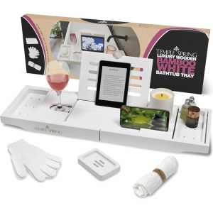 Plateau Baignoire Bois, Accessoires Salle De Bain Bambou, Tablette Baignoire, Plateau De Bain, Spa Bath Bridge - Blanc - Neuf