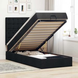 Cadre De Lit Ottoman Avec Matelas Noir 100x200cm Tissu - Neuf