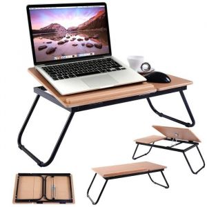 COSTWAY Table de Lit Pliable, pour Ordinateur Portable Angle Ajustable en 4 Positions en Bois pour Lecture,Travail, 62x33x23CM - Neuf