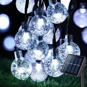 KAL-Guirlande Solaire Exterieur, 7M/24 Ft Ft 50Leds Guirlande Lumineuse Exterieure, 8 Modes Ip65 Étanche Guirlande Lumineuse Exterieure Solaire Pour Jardin, Mariage, Fête, Cour, Décoration (Blanc Fro - Neuf