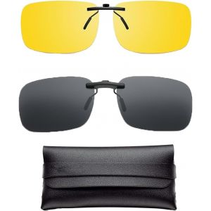 Kathlelxh-Lot De 2 Lunettes De Conduite De Nuit À Clipser Avec 1 Sac À Lunettes, Lunettes De Conduite De Nuit Anti-Reflets, Lunettes De Conduite De Nuit À Clipser, Lunettes De Vision Nocturn[H1588] - Neuf