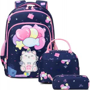 Chat Cartable Filles Primaire Ce1 Ce2 Sac À Dos 3d Licorne Chat Broderie Enfants Sacs D'école Filles Set De Sacs D'école 1-3 Classe,Sacs Voyage Randonnée Pour Enfant - Neuf