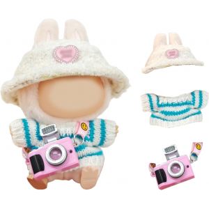 Vêtements pour poupée en peluche de 17 cm, ensemble de vêtements 3 pièces pour poupées de 17 cm, comprend chapeau, pull ou barboteuse, appareil photo, robe pour impressionner les poupées (sans poupée) - Neuf