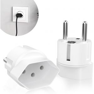 Paquet de 2 adaptateurs Suisse/Liechtenstein vers UE, Adaptateur Voyage pour Prise Type J, Adaptateur M France/F Suisse, Max. 250 V / 4000 W, pour Visiteur Suisse/Liechtenstein (Blanc) - Neuf