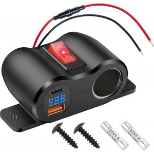 Prise De Charge Usb 54 W Mise À Niveau 12 V Avec Prise Allume-Cigare De 180 W Et Affichage Du Voltmètre Led,Panneau Usb,Qc3.0 Usb & Pd3.0 Type C Dual Port Chargeur Pour Camping-Car,Bateau - Neuf