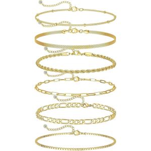 Kalsw-6 Pcs Bracelets Acier Inoxydable Femme,Étanche Empilables Bracelets Réglables,Bijoux En Acier Inoxydable Pour Femmes Filles - Neuf