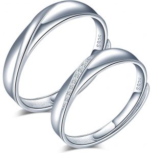 Kahfl-Bague De Couple Pour Homme Et Femme En Argent 925,Anneaux De Mariage Incrustés De Zircon,La Taille Réglable,Cadeau De Noël De Saint-Valentin De Mariage - Neuf