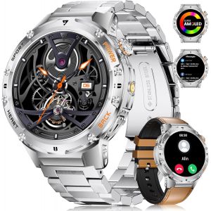 Esfoe 2025 Montre Connectée Homme Avec Torche Led,1,43"" Amoled Montre Connectée Militaire Avec 530mah Akku 5atm Étanche Fitness Tracker 132 Modes De Sport,Smartwatch Avec Appel Bluetooth Android Ios - Neuf
