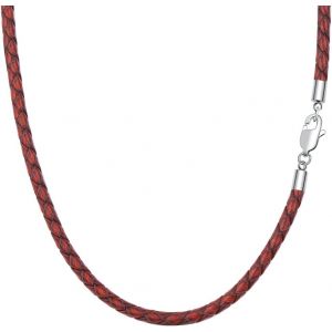 Kal-Cha&icirc;ne En Cuir Tress&eacute; Vintage Collier En Cuir V&eacute;ritable Fermoir En Acier Inoxydable 3mm/4mm De Large Femmes Hommes Cha&icirc;ne Pour Pendentif Charm 45-55cm - Neuf