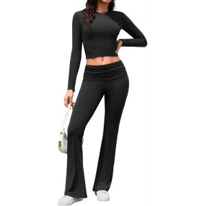 Asfasfq-Survêtement Femme Ensemble 2 Pièce De Sport Manches Longues Haut Et Taille Elastiquée Pantalon Printemps Automne Décontracté Ensembles De Yoga Fitness Jogging - Neuf