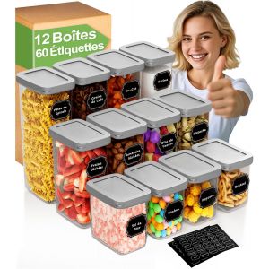 Tianyi-Boite Rangement Cuisine Lot De 12, Boite Hermetique Alimentaire, Boite Conservation Alimentaire En Plastique Avec Couvercles Pour C&eacute;r&eacute;ales, Farine Et Aliments Secs - Neuf