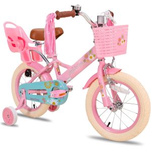 Ulteronixshop-Little Daisy 12/14/16 Pouces v&eacute;lo Enfant pour Les Filles de 2 &agrave; 7 Ans, V&eacute;lo Gilrs avec Roues stabilisatrices, si&egrave;ge de poup&eacute;e et paniers. Bleu, Rose, Blanc - Neuf