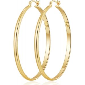 Kalanka-3 Mm De Large Grande Boucle D'oreille Creole Femme Hypoallerg&eacute;niques 925 Post En Argent Sterling Boucle D Oreille Or L&eacute;ger Boucle D Oreille Creole Argent Grands Cr&eacute;oles Or 30/40/50/60mm - Neuf