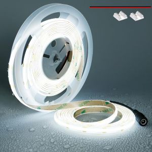 Eryi-Ruban Led Cob 12v Blanc Froid Exterieur Etanche Ip65, 5m Bande Led 6000k Autocollant, Découpable, Cri>90, 480leds/M Haute Densité, Largeur 8mm Pour Cuisine, Armoire, Décoration De La Maison - Neuf