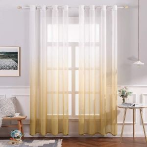 Tianyi-Lot De 2 Voilages Rideaux Dégradé À Oeillet Moustiquaires De Fenêtre En Polyester De Couleur Changée Ombre Demi-Transparent Décor Pour Salon Chambre Bureau 140x225cm(L X H) Orange - Neuf