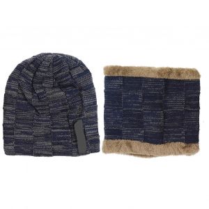 Ensemble Bonnet Et &Eacute;charpe Pour Homme, Chaud, Coupe-Vent, Extensible, Doubl&eacute; Polaire &Eacute;paisse, Pour L'hiver, L'&eacute;quitation, La Randonn&eacute;e, Le Ski, Bleu Fonc&eacute;, 2025 - Neuf