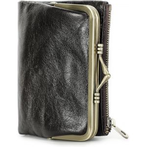 Portefeuille Rfid Pour Femme Avec Serrure &Agrave; Baiser,Porte-Monnaie Compact &Agrave; Deux Volets En Cuir Avec Poche Zipp&eacute;e Porte-Cartes De Cr&eacute;dit Petite Avec Fen&ecirc;tre Pour Carte D'Identit&eacute; - Neuf