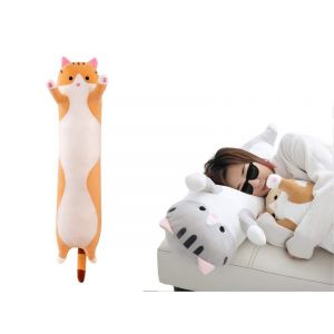 Peluche chat de 50 cm - Coussin chaton en peluche marron - Neuf