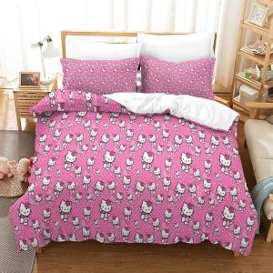 Hello Kitty Housse De Couette, D Pink Parure De Lit Housses De Couettes Microfibre Avec Fermeture &iquest;&iquest;Clair Et Taies D'oreiller Parure De Couette Respira - Neuf