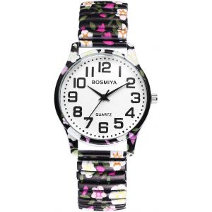 Kalanka-Montre Femme Boh&egrave;me Extensible: Bracelet Montre Femme &Eacute;lastique Fantaisie En Acier Inoxydable Imprim&eacute; Color&eacute;, Grand Chiffres Arabes Facile &Agrave; Lire - Cadeau Anniversaire Ou F&ecirc;te Des M&egrave;res - Neuf