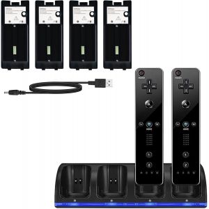 Station De Recharge Wii 4 En 1 Station De Recharge Pour Manette Wii Avec 4 Piles Rechargeables Et Indicateurs Led Pour Télécommande Wii (Noir)[Usbc551] - Neuf