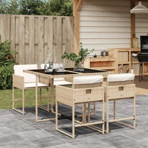 Ensemble À Manger De Jardin Avec Coussins 5pcs Beige Poly Rotin - Neuf