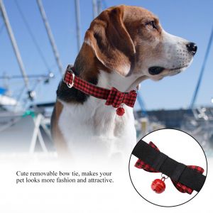 Hjlian Collier Souple Pour Chien Avec Noud Papillon Et Clochette, Pour Chats De Petite, Moyenne Et Grande Taille, Motif Ecossais Rouge, Taille L - Neuf