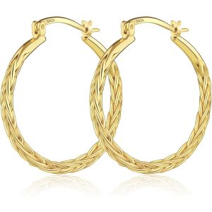 Kal-Boucles D'oreilles Créoles Grandes Pour Femmes En Argent 925/ 14k Or Plaqué, Hypoallergéniques, Épaisses, Légères, Pour Bijoux Cadeaux, Boucles D'oreilles 27/30/50mm - Neuf