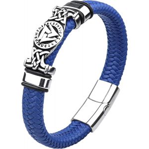 Eryi-Bracelet Homme Cuir, Bracelet Vikings Homme, Croix Chretienne Hommes Bracelets Acier Argent Noir, Bijoux Cadeau Hommes - Neuf