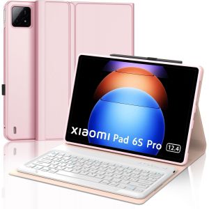 Clavier Étui Pour Xiaomi Pad 6s Pro 12,4"" 2024, Disposition Italienne Clavier Bluetooth Amovible Pour Xiaomi Pad 6s Pro 12,4 Pouces, Rose - Neuf