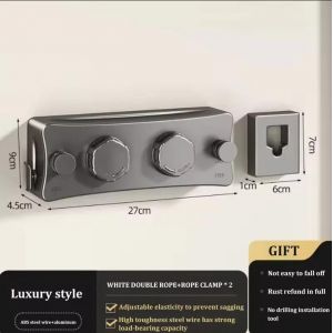 Corde À Linge Rétractable De 5.1 Mètres,Support De Séchage De Vêtements En Acier Inoxydable Pour Intérieur Et Extérieur,Cintre De Séchage Robuste Pour Gagner De L'Espace.Grey Two String. - Neuf