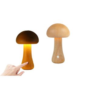 Lampe Champignon En Bois Rechargeable Avec Chargement Usb Et Interrupteur Tactile &Agrave; Intensit&eacute; Variable - Neuf