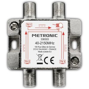 Distributeur TV, s&eacute;parateur coaxial, DVB-T2 et satellite, r&eacute;partiteur antenne TV, blind&eacute;, m&eacute;tallique 1 entr&eacute;e - 3 sorties F - Neuf