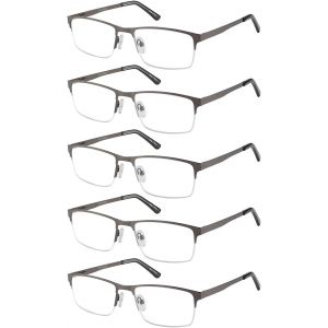 5 Paires Lunettes De Vue Lecture Hommes Rectangulaire Style De Cadre Acier Inoxydable Materiaux Charniere A Ressort Lunettes De Lecture - Neuf