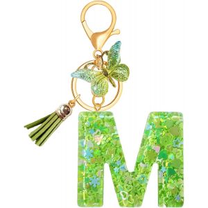 Loc-Porte Clé Femme Nom Lettre Initiale Porte Clef Femme Porte-Clés Fille Keychain Vert Alphabet Papillon Porte Clé Voiture Cadeaux Copines - Neuf