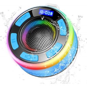 Enceinte Bluetooth Douche, Mini Enceinte Bluetooth 5.3 avec Ventouse Puissante, Lumi&egrave;re LED, 360&deg; St&eacute;r&eacute;o Enceinte Portable, Haut-Parleur de Douche avec Mic, &Eacute;tanche IP7 pour Salle de Bain, Ext&eacute;rieur - Neuf
