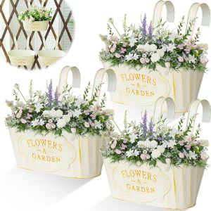 Nouvelhorizonstore-3 Pots Fleurs Suspendre R&eacute;tro M&eacute;tal Avec Crochet Amovible & Trous Drainage, Pot Plante Supendu Vintage,Seau Plantes Balustrade Suspendus Pour Balcon Cl&ocirc;ture Jardin Maison Mur D&eacute;cor - Neuf