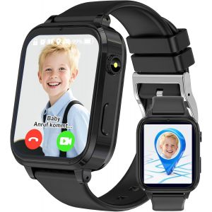 Montre Connect&eacute;e Enfant GPS - Montre Enfant Gar&ccedil;on/Fille 4G avec Appels Vid&eacute;o, Appel Vocal, Localisation en Temps R&eacute;el, SOS Urgence, Jeux, Podom&egrave;tre, Musique et Cam&eacute;ra (Black) - Neuf