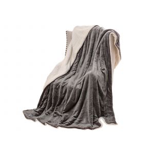 Plaid R&eacute;versible En Fausse Fourrure Sherpa 150 X 200 Cm Gris - Neuf