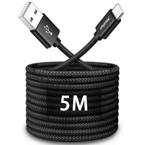 KALANKA-Cable USB C 5M, R&eacute;sistant USB 2.0 C&acirc;ble USB A vers USB C, Chargeur Type C pour Manette PS5, pour iPhone 17/16/15 Pro-Max, Pour Samsung Galaxy S25 S24 S23, A16 A15, Cam&eacute;ra-Surveillance - Neuf