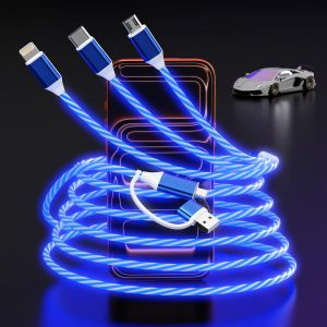 JGD-C&acirc;ble de Recharge Multi-c&acirc;ble Lumineux pour iPhone 3-en-2 [Certifi&eacute; MFi ] C&acirc;ble Lightning avec USB-C&Micro USB, C&acirc;ble Lightning Lumineux pour Apple iOS iPhone,Pad,Google,Android - Neuf