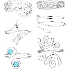 Eryi-6 Pcs Bracelet Femme Bras Bobine Brassard Ouvert Manchette Supérieur Déesse Grecque Filigrane Tourbillon Boho Bijoux Fantaisie Réglable - Neuf