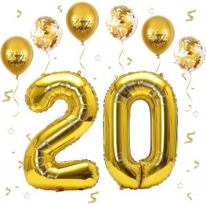 Ballon Anniversaire 20 Ans Or-101 CM Chiffre 20,Happy Birthday Decoration,Décoration Numéro pour 20-Vole à l'Hélium - Neuf