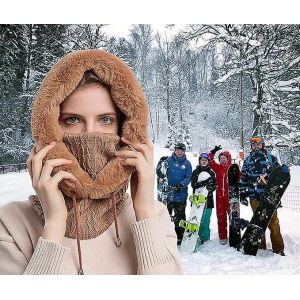 Femmes Hiver Bonnet Chapeaux Une Pièce Polaire Doublé Tricot Cagoules Masque Ensemble Crâne Cou Cercle Écharpe Ski - Neuf