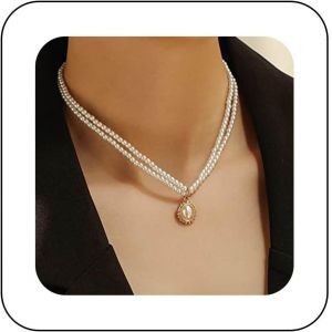 Kal-Collier Ras Du Cou En Perles Boho Double Rang Collier De Mariage En Perles Pendentif En Perles Collier Vintage Collier En Perles Collier Cha&icirc;ne Bijoux Pour Femmes Et Filles - Neuf